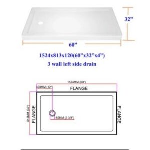 B-7703L Acrylic Shower Base